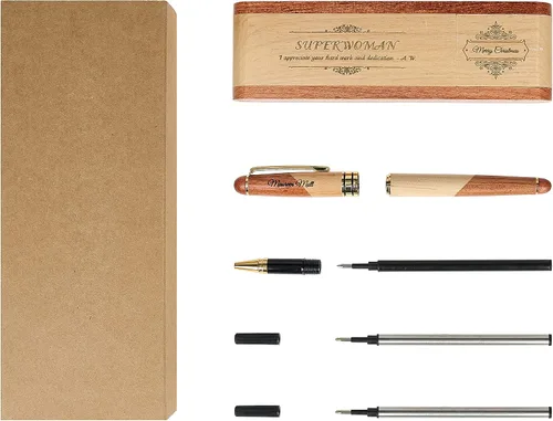 Vista 4 de Sistema grabado personalizado de la pluma de madera, pluma ejecutiva y caja con personalización libre, bolígrafo con estuche para regalo (B)