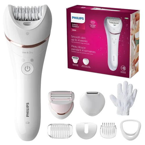 Vista 10 de Philips Depiladora Serie 8000 - Depiladora eléctrica inalámbrica en seco y húmedo, depiladora para piernas y cuerpo, con ProGuide, 3 accesorios, 60