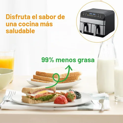 Vista 5 de Freidora de aire doble, 9.5 cuartos de galón con 2 cestas independientes, freidora de aire de doble zona, horno freidora de aire saludable sin