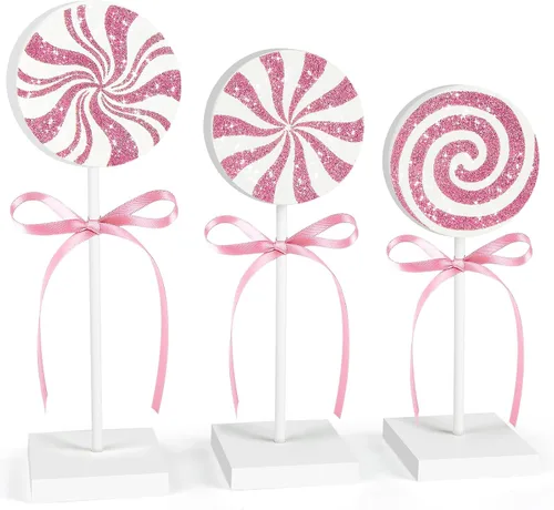 Vista 9 de Juego de 3 piezas de decoración de mesa de Navidad, dulces de madera, decoración de bandeja escalonada de Navidad roja, decoración rústica de mesa