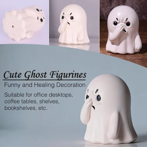 Vista 4 de orenm Figuras de fantasmas de nariz que sostiene la nariz, bonita decoración de Halloween, figuras de fantasmas de resina para interiores, divertida