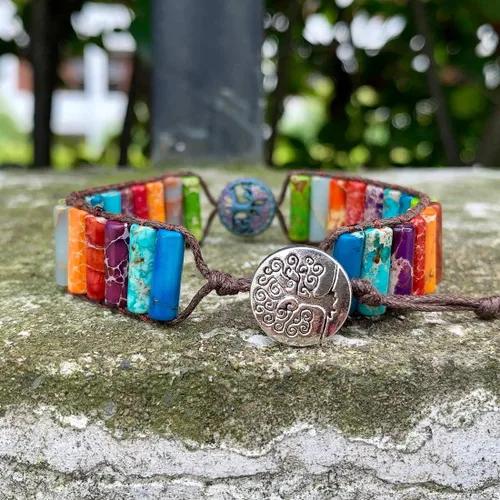 Vista 5 de YGLINE Pulseras bohemias hechas a mano de piedra natural, pulsera de cuentas de cristal