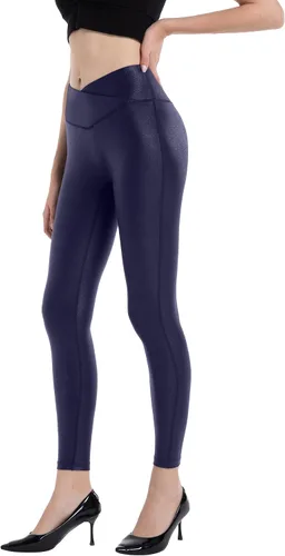 Vista 3 de HARTPOR Leggings de piel sintética para mujer, elásticos, de cintura alta, brillantes, pantalones de cuero, leggings de piel de piel sintética