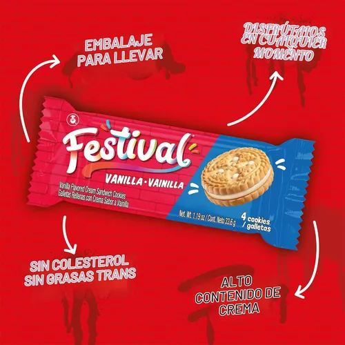 Vista 5 de Festival Galletas sándwich de crema de vainilla, 14.22 onzas (paquete de 3)