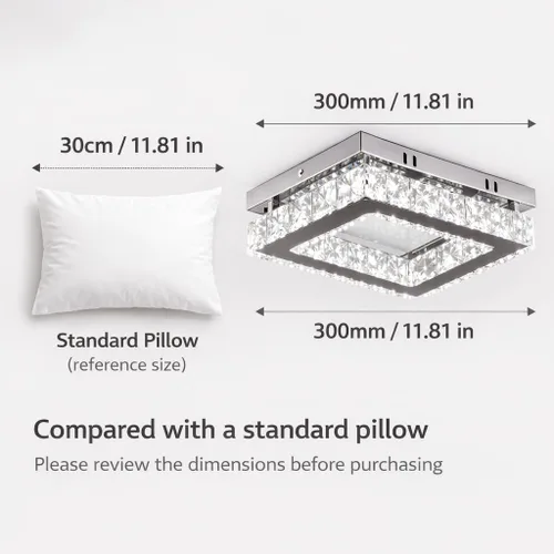 Vista 2 de Finktonglan Lámpara de Techo LED de Cristal Empotrada Moderna, Candelabro Rectangular de Cristal K9 y Acero Inoxidable, 20W Regulable con Control