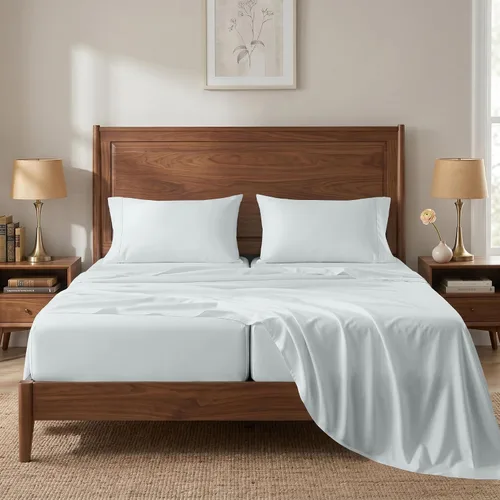 Vista 50 de LANE LINEN Sábanas de cama individual – 450TC algodón peinado de fibra larga de alta calidad, color blanco Soft & Breathable Twin Sheet &