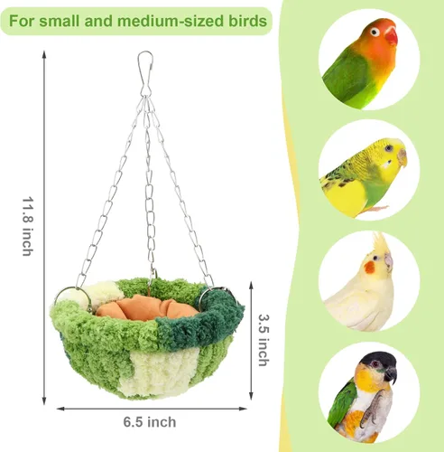 Vista 4 de Wontee Cama nido de pájaros, hamaca colgante para loros, jaula de pájaros, casa para periquitos, cacatúas, tortolitos, conures (verde)