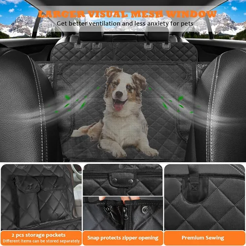 Vista 4 de URPOWER Funda de asiento de coche para perro 6-en-1 para el asiento trasero, funda de hamaca impermeable para coche con ventana de malla, protector