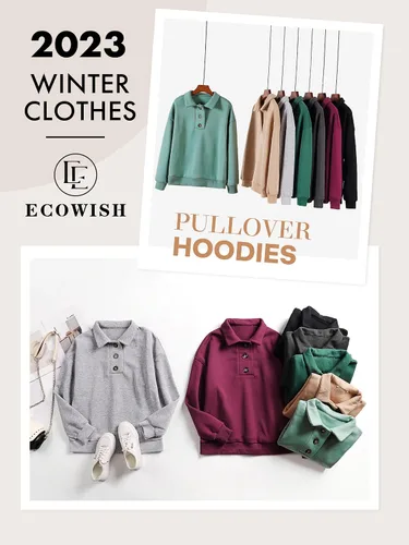 Vista 6 de ECOWISH Sudaderas con botones de un cuarto para mujer sudaderas casuales de otoño para adolescentes y niñas, ropa de invierno 2023