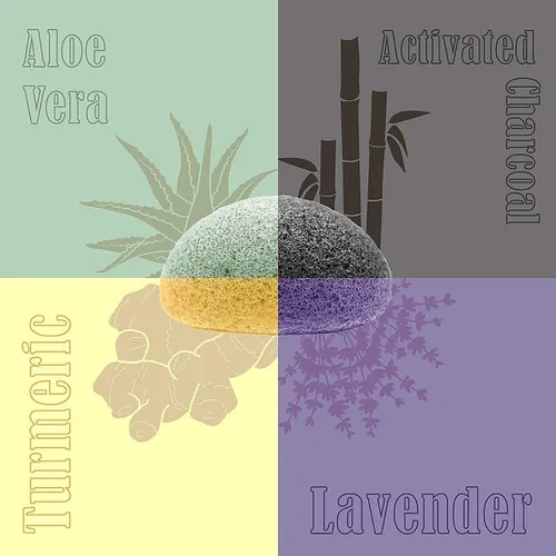 Vista 6 de myHomeBody Esponjas faciales naturales de Konjac - para una limpieza y exfoliación facial suave - con carbón activado y aloe vera, juego de 4