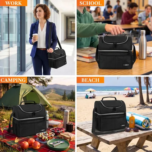 Vista 7 de OPUX Lonchera para hombres y mujeres, bolsa de almuerzo grande aislada para trabajo de adultos, lonchera de dos pisos para preparación de comidas