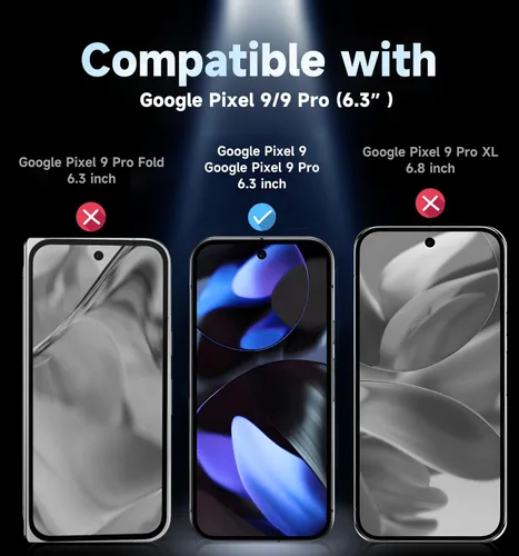 Vista 2 de MAGIC JOHN Paquete de 2 protectores de pantalla de vidrio templado para Google Pixel 9/9 Pro, eliminación automática de polvo, sin burbujas