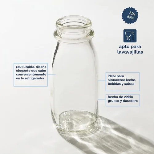 Vista 4 de kitchentoolz Botella de crema de vidrio de 12 onzas, botella de leche de vidrio cuadrada con tapas, botellas de vidrio con tapas, recipiente