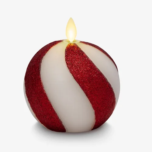 Vista 6 de Luminara - Vela de esfera de cuentas de cristal sin llama para las fiestas con purpurina - Bastón de caramelo rojo - Paquete de 1-4x4.25