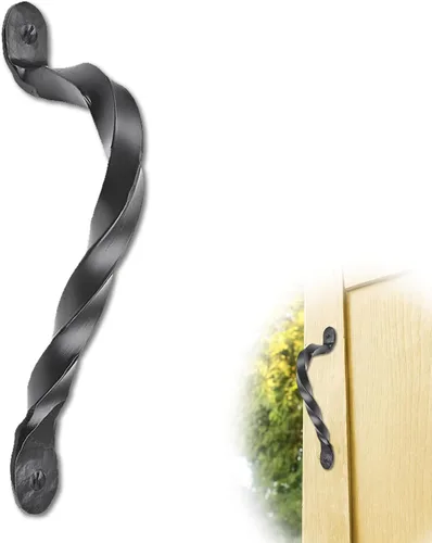 Vista 16 de Tirador o manija decorativa de hierro forjado a mano de 4.5 pulgadas Serie Farmhouse Acabado negro para cofres, armarios, baúles y puertas