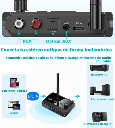 Vista 3 de KAIY - Receptor Bluetooth 5.3 para estéreo doméstico, adaptador Bluetooth a RCA de baja latencia óptica y audio de música HD