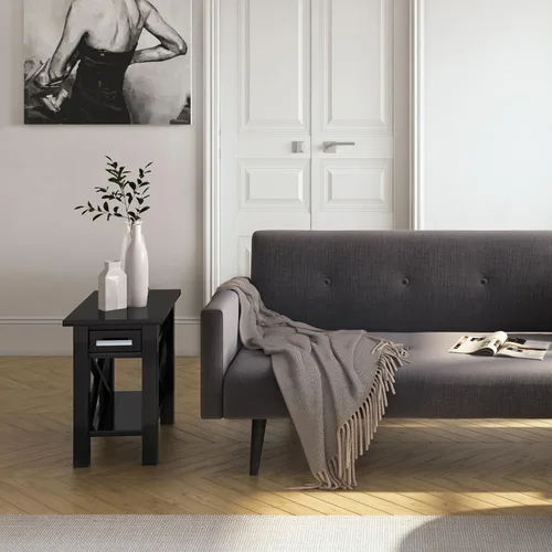 Vista 2 de SIMPLIHOME Kitchener - Mesa auxiliar cuadrada de madera maciza de 21 pulgadas de ancho, color marrón Contemporary accent table with X-design, a