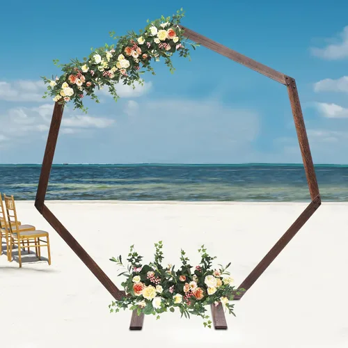 Vista 7 de Arcos de boda de madera para ceremonia, soporte de telón de fondo de arco de boda de 7.2 pies, soporte de arco de globo para ceremonia de boda