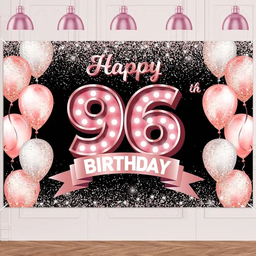 Vista 90 de Cartel de feliz cumpleaños décimo oro rosa, telón de fondo, saludos a 10 años, globos de confeti, decoración temática para niñas de 10 años
