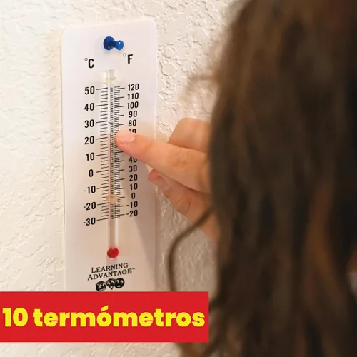 Vista 2 de LEARNING ADVANTAGE Termómetros para estudiantes, juego de 10, doble escala, sin mercurio, fáciles de leer, termómetros para ciencia en interiores