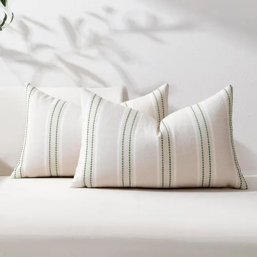 Vista 35 de Hckot Fundas de Almohadas Decorativas 16x16 Juego de 2 Fundas de Almohadas a Rayas de Lino Texturizado Almohadas Decorativas Fundas de Cojines