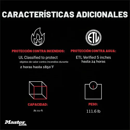 Vista 8 de Master Lock - Caja de seguridad premium negra a prueba de fuego y agua con teclado digital, 0.82 pies cúbicos, STW082GTC
