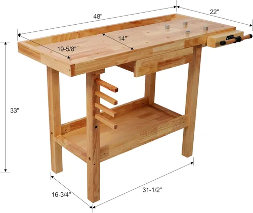 Vista 7 de Banco de trabajo de madera de 48 pulgadas, banco de carpintería resistente con mango ajustable, capacidad de carga de 330 libras, mesa de trabajo