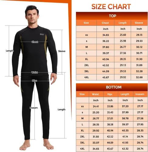 Vista 6 de CL convallaria Conjunto de ropa interior térmica para hombre con bragueta, capa base larga para invierno, equipo de caza, parte superior e inferior