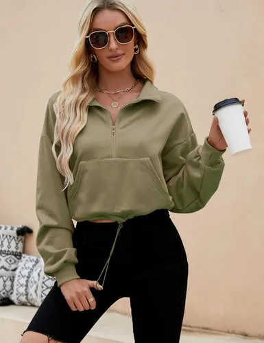 Vista 3 de Kissonic Sudadera con capucha de gran tamaño con media cremallera para mujer, con forro polar