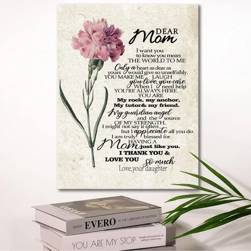 Vista 3 de Wailozco Decoración de pared para mamá, con texto en inglés "To Dear Mom", impresiones en lienzo enmarcadas, regalos para madre de hija