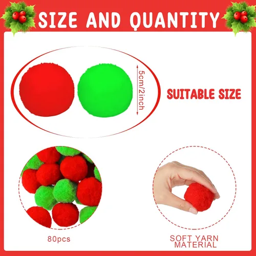 Vista 3 de WILLBOND 80 bolas de pompones para manualidades para disfraz de Navidad, decoración de invierno, guirnalda de fieltro, bolas de fieltro verde