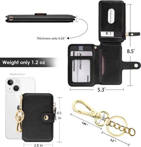 Vista 63 de Cartera con llavero, tarjetero con bloqueo RFID de piel, funda para tarjetas de crédito con cremallera para mujer
