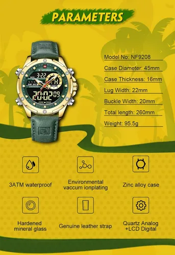 Vista 5 de NAVIFORCE Reloj digital militar para hombre movimiento de cuarzo japonés analógico resistente al agua reloj deportivo de cuero multifuncional