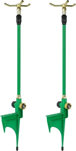 Vista 6 de RESTMO Aspersor de 3 brazos con base telescópica ajustable, rotación de 360 grados, aspersor de césped de gran altura para cobertura de área grande