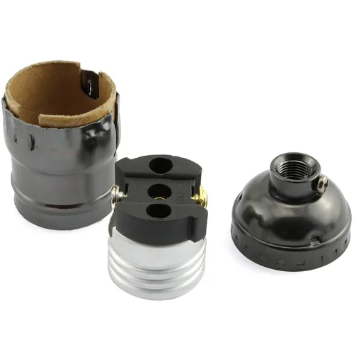 Vista 5 de DZS Elec 2 unids E26 /E27 Metal Shell luz zócalos negro lámpara base accesorios de iluminación soporte bombilla Edison Vintage luces