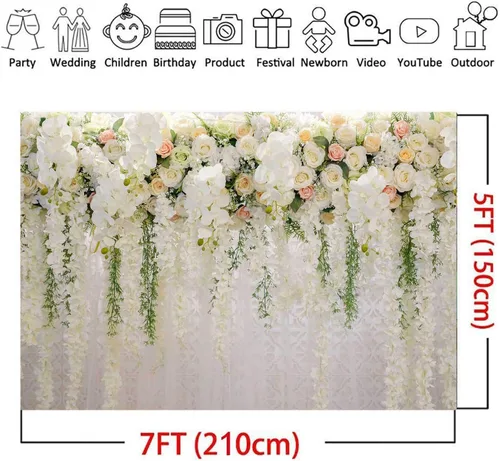 Vista 5 de Fondos de fotografía con temática floral de rosas blancas para despedida de soltera, boda, flores, fondo de fotos, fiesta de cumpleaños, retrato