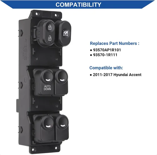 Vista 2 de Obaee Interruptor de ventana principal Botón de control de potencia delantero izquierdo lado del conductor compatible con Hyundai Acent 2011 2012