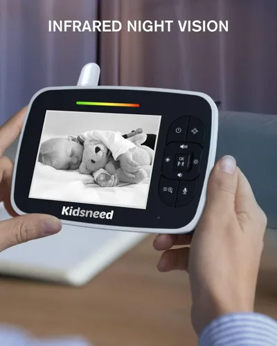 Vista 3 de Kidsneed Monitor de bebé - Monitor de bebé con pantalla de 3.5 pulgadas con cámara y audio, zoom panorámico remoto, visión nocturna, modo VOX