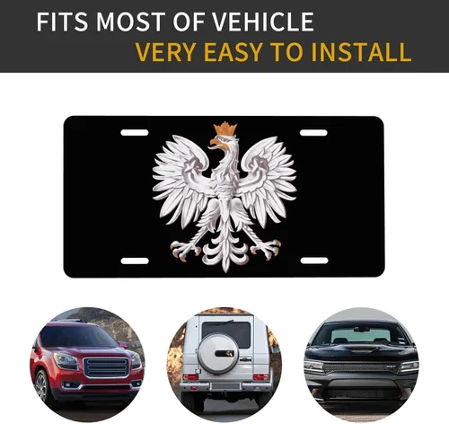Vista 6 de Placa de matrícula de aluminio con bandera polaca de Polonia, águila polaca, cubierta de placa de matrícula frontal de metal para automóvil