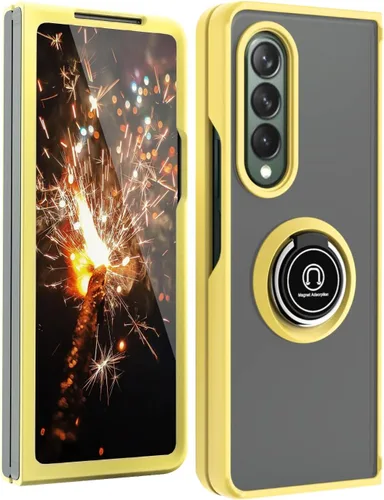 Vista 7 de TJS - Funda compatible con Samsung Galaxy Z Fold 3 5G (negro) Resistente a los impactos 360 grados giratorio anillo de metal titular gota cubierta