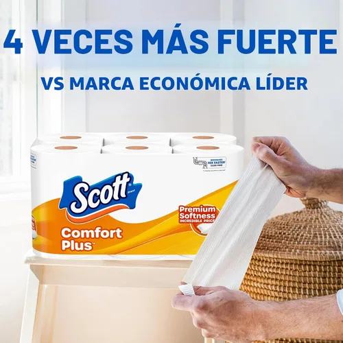 Vista 3 de Scott ComfortPlus - Papel higiénico, 6 mega rollos, 310 hojas por rollo, apto para fosas sépticas, toalla de baño de 1 capa