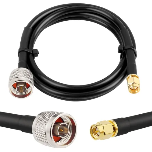 Vista 9 de MOOKEERF 2 piezas de cable N macho a SMA macho 1 pie, cable SMA a N de 50 ohmios de baja pérdida ultra KMR240 coaxial para enrutador WiFi, receptor