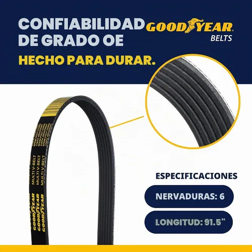 Vista 2 de Goodyear Belts 1060915 Cinturón de serpentina, 6 varillas, 91.5 pulgadas de longitud