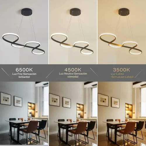 Vista 2 de Lámpara LED negra regulable moderna para comedor sobre mesa, altura ajustable con control remoto