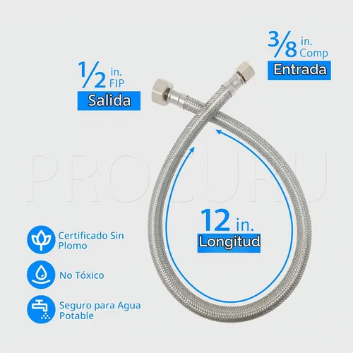 Vista 2 de PROCURU - Conector de manguera de grifo FIP de 12 pulgadas (1 pie) x 3/8 pulgadas Comp x 1/2 pulgadas, línea de suministro trenzada de acero