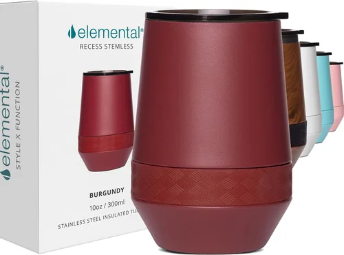 Vista 9 de Elemental Vaso de Vino Recess - Taza de Café de Acero Inoxidable con Triple Pared Aislante para Bebidas Calientes y Frías - Taza Portátil con Tapa