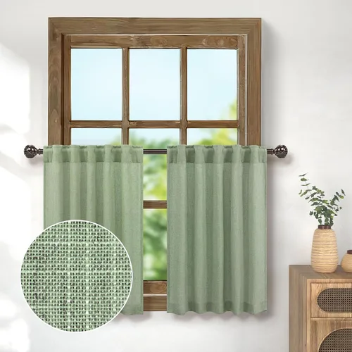 Vista 30 de Pitalk Cortinas de lino para café de 24 pulgadas de largo, con bolsillo trasero, plisadas, estilo bohemio, granja, cocina, cortinas para ventana