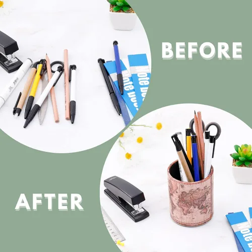 Vista 3 de Soporte para lápices para escritorio, soportes de cuero sintético para cosméticos, suministros de oficina, regalos antiguos para hombres, novio