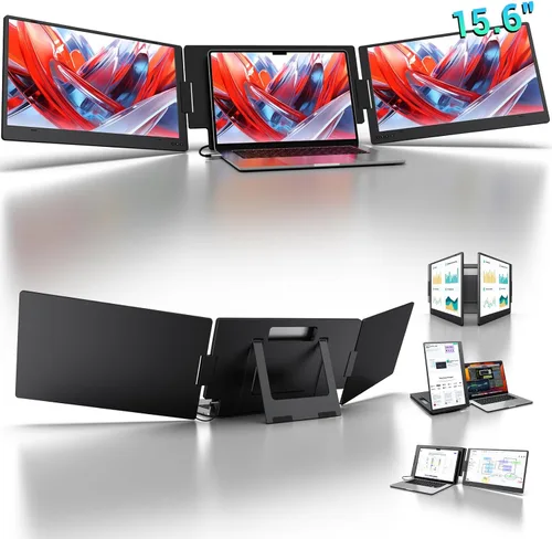 Vista 10 de KYY Monitor portátil de 15.6 pulgadas FHD 1080P USB C HDMI monitor de juegos ultra delgado pantalla IPS con cubierta inteligente y altavoces, Plug &