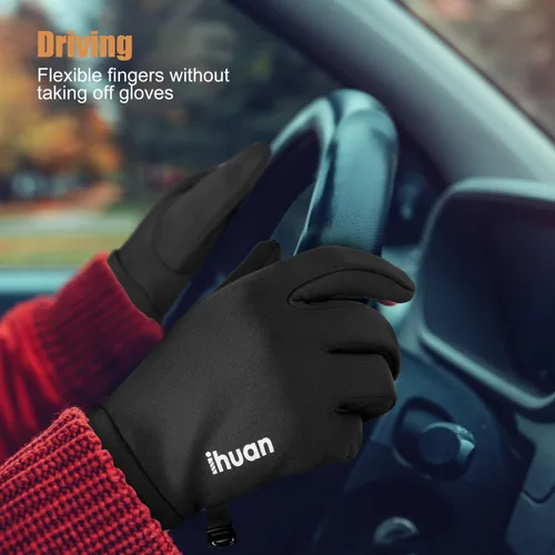 Vista 4 de ihuan Guantes de invierno cálidos para correr para mujeres y hombres, dedos súper sensibles para pantalla táctil para clima frío, guantes delgados